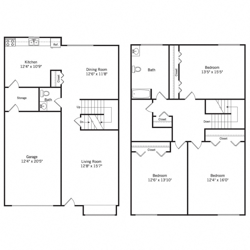 Floor plan for 3 beds, 1.5 baths, 1500 sqft